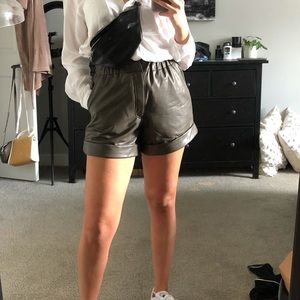Brown faux leather shorts